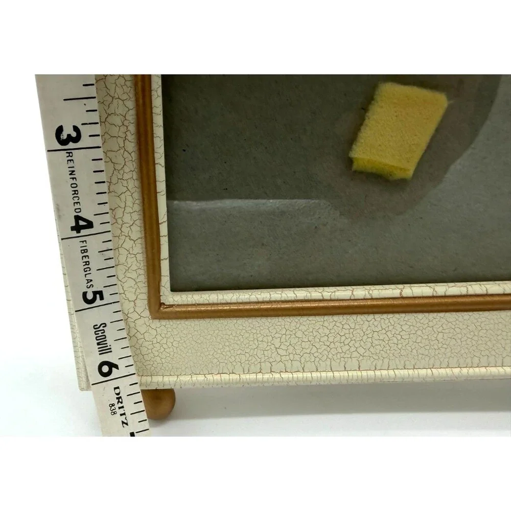 Vintage Cottagecore Crackle Photo Frame 3.5x5 Tabletop Rose Floral Bow Decor
